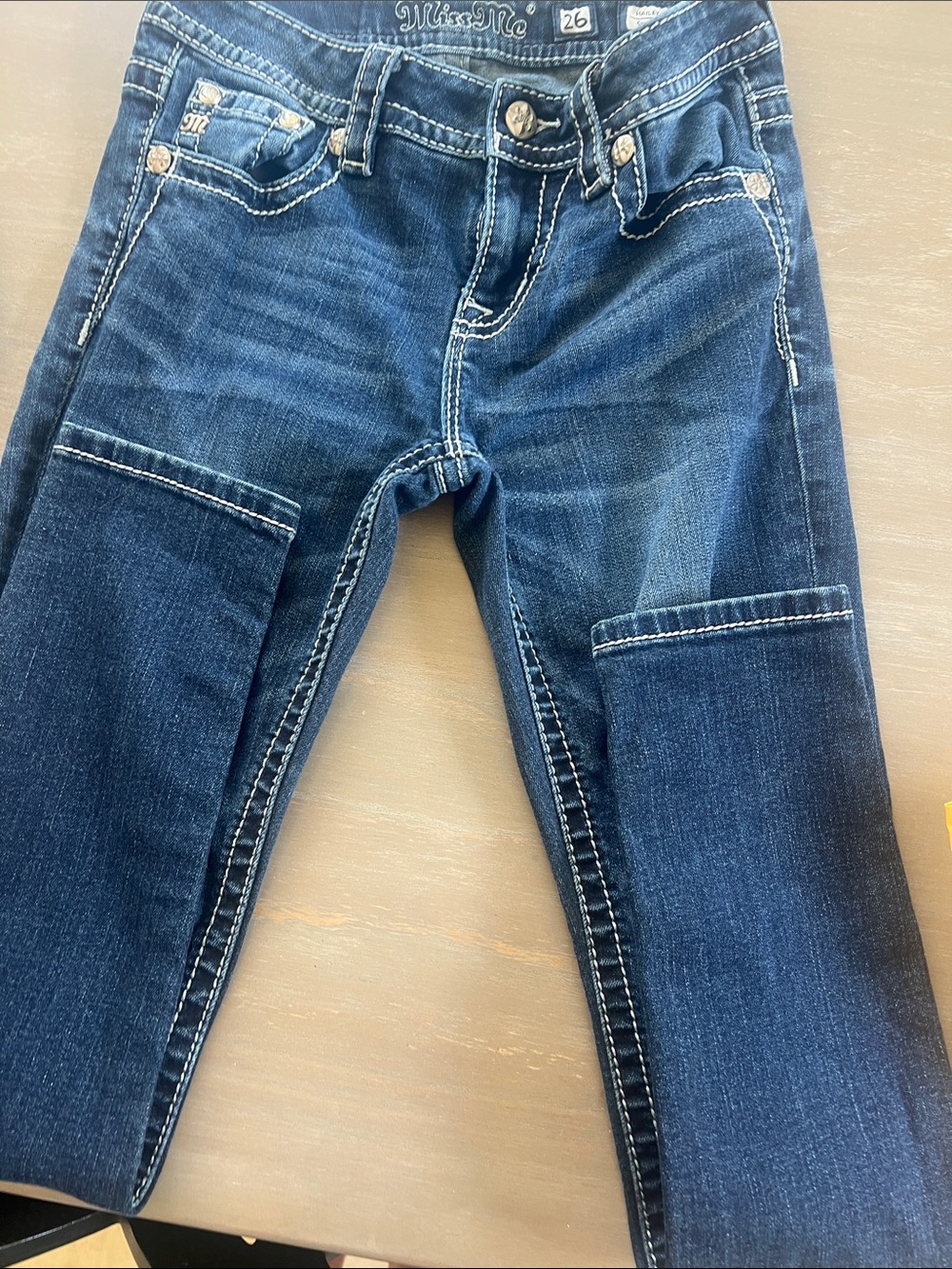 Miss Me Dark Indigo Skinny Jeans with Contrast Stitching